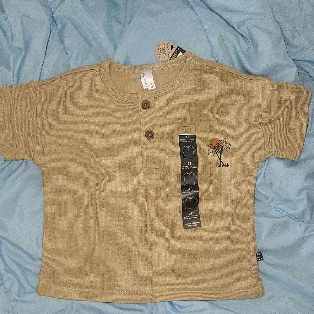 Gerber Beige Short-Sleeve Henley with Palm Tree Graphic